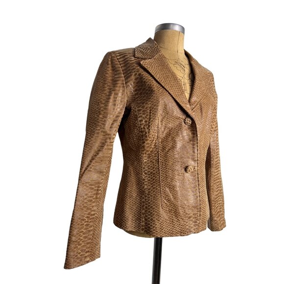 Pamela McCoy Authentic Vintage Camel Brown Genuine Leather Blazer Jacket - Picture 2 of 12